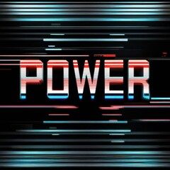 Obraz premium Power with a glitch style text effect use for logo and business brand. Retro 1980s video game graphics poster