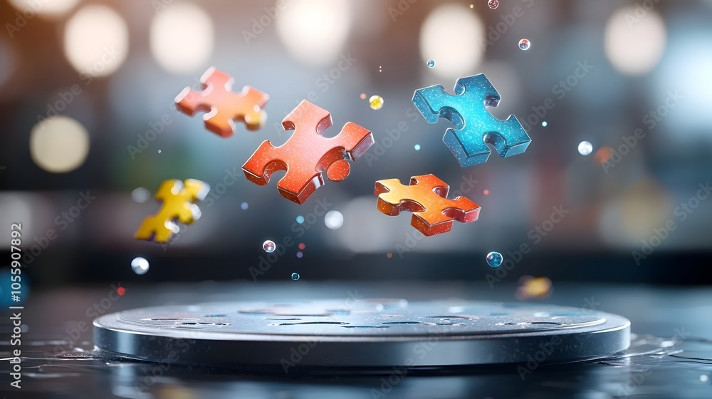 Aufkleber Mesmerizing digital artwork featuring colorful puzzle pieces suspended in mid air creating a dynamic and visually striking abstract composition that inspires creativity and imagination