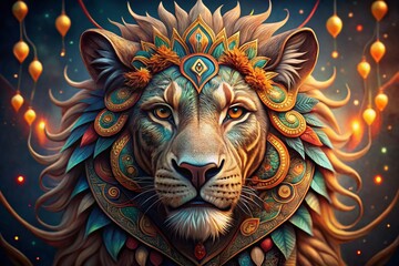 Ornate Tribal Lion Head with Bokeh Effect for Stunning Nature Photography