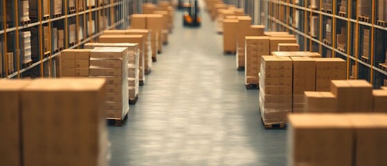 Obraz premium Warehouse Management with Stacked Boxes and Forklift