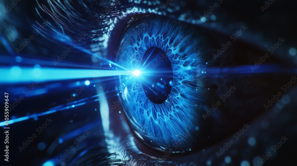 Leinwandbilder a striking close-up view captures the mesmerizing details of a human eye, featuring vivid blue hues 