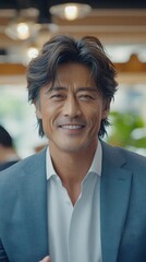 Obraz premium カジュアルな環境で自信のある財務アナリスト - プロのアジア人ビジネスマン