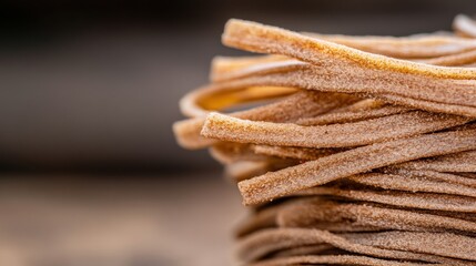 そばをソースに浸したクローズアップ - 料理愛好家のための料理芸術