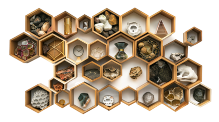 Contemporary Hexagonal Shelving Arrangement on white background