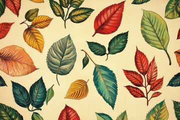 Colorful Leaves Pattern on Vintage Background