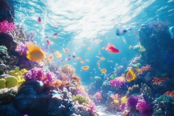 Vibrant Underwater Coral Reef with Colorful Fish