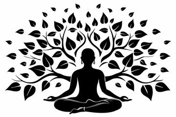 Meditating Under Tree Silhouette Vector