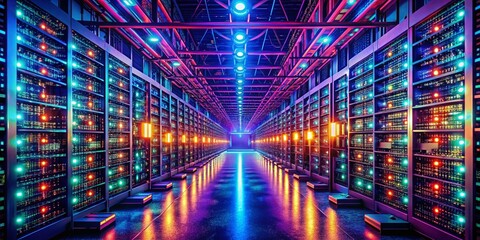 Fototapeta premium Pulsating Data Center Topography for Cryptocurrency Mining with Ethereal IoT Cloud Visualization