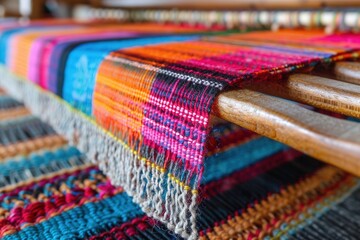 A colorful piece of fabric with a wooden stick in the middle