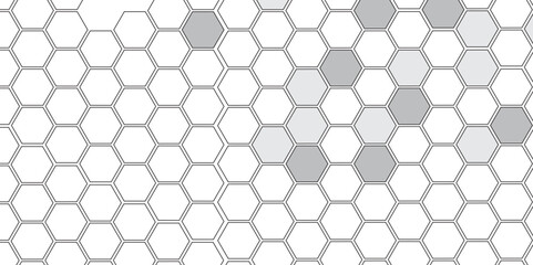 Vector geometric seamless texture symbol. Hexagon, bees hive cells pattern. Bee honey shapes. Abstract pattern with hexagonal white and gray technology line paper background.   Stylish grid texture. 
