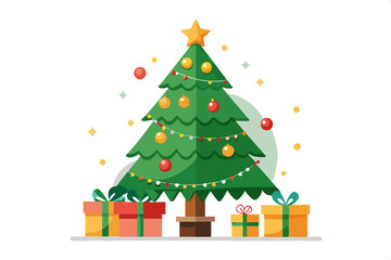 Fototapeta premium Decorated Christmas tree with gifts on a white background