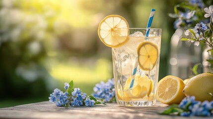 A spring garden party with floral decorations, fresh lemonade, and friends gathered to enjoy the blossoming season. The light, airy setting and vibrant colors capture the renewal of spring 