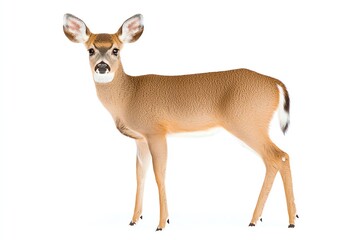 A graceful deer standing elegantly against a white background, showcasing its delicate features and serene presence.