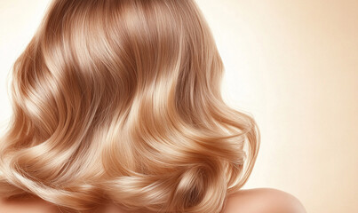 Fototapeta premium Back view of woman with shiny wavy hair. hair dye model