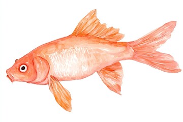 Fototapeta premium A vibrant orange goldfish swimming gracefully, showcasing its unique fins and bright features in a delightful watercolor style.