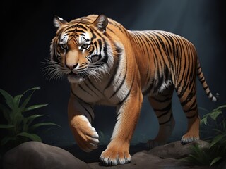 Obraz premium angry wild tiger in dark