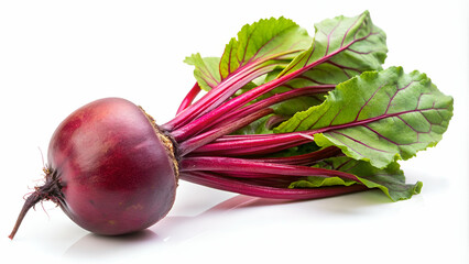 Fresh beetroot isolated on white, showcasing deep red color and natural texture, ideal for health food visuals and organic product promotion.