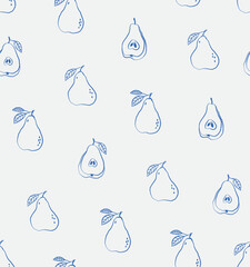 Seamless pattern of hand-drawn pears. Line art. Vector illustration.