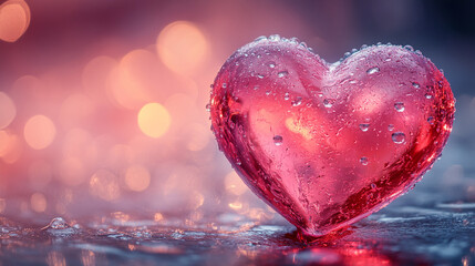Obraz premium Beautiful red heart on a pink valentine's day background banner with copy space area