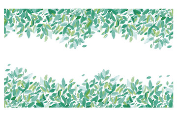 【ベクターイラスト素材】手描き水彩画新緑の爽やかな葉っぱ見出しフレーム背景壁紙５月春・7月初夏