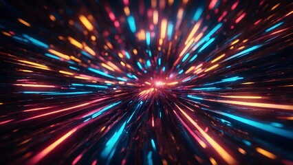 A Vivid Burst of Colorful Light Streaks in a Dynamic Motion Through a Dark Backdrop, Creating a Sense of Speed