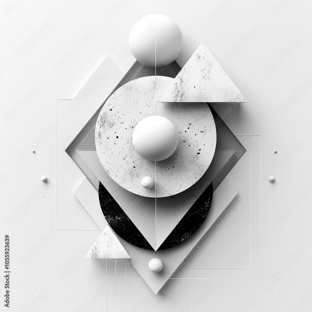 Poster exploring geometric harmony in monochromatic abstract art design on a clean canvas
