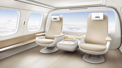 Modern Airplane Cabin Interior with Luxurious Seating