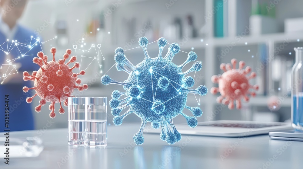 Poster digital representation of virus and lab environment