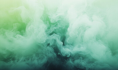 
set against a light background with swirling saturated green smoke and blust.