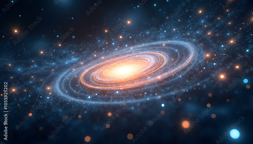 Poster Space-time continuum background featuring swirling patterns of light representing time and space