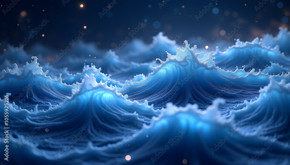 Poster cosmic waves background with flowing patterns of light resembling ocean waves in space