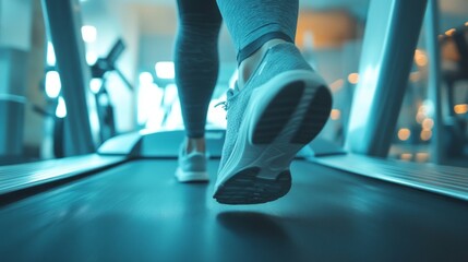 A woman is running on a treadmill