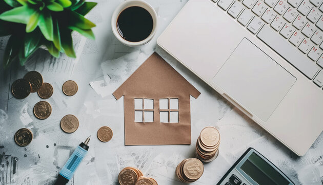 Concept de construction d'une maison avec budget prévisionnel et calcul d'emprunt