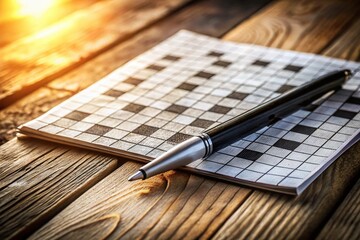 Fototapeta premium Semi-Solved Crossword Puzzle with Pen - Creative Conceptual Photography for Brain Teasers and Puzzles
