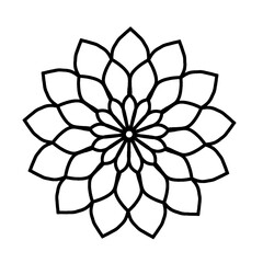 Mandala Flower with Geometric Petals, Black and White, Symmetrical Pattern for Coloring Pages and Mindfulness. Illustration. 