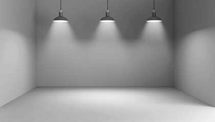 Pièce vide blanche éclairée par 3 lumières