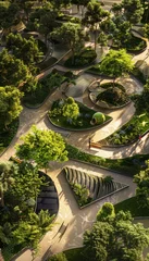 Selbstklebende Fototapeten Sustainable Public Park Design with Solar Lights and Green Spaces for Eco-Friendly Initiatives © spyrakot