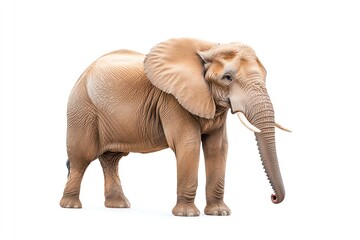 Obraz premium A majestic elephant stands gracefully against a clean white background, showcasing its size and unique features.