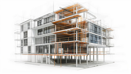 Esquisse d'architecte d'un projet d'un bel immeuble en construction