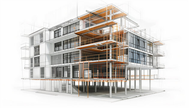 Esquisse d'architecte d'un projet d'un bel immeuble en construction