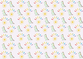 Green Dinosaur with Rainbow Colorful Orienment Seamless Pattern Traditional Design for Background, Carpet, Wallpaper, Clothing, Wrapping, Fabric, Vector, Illustration, Embroidery Style