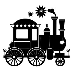 Christmas Victorian vintage Steam Engine black silhouette vector illustration
