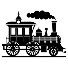 Christmas Victorian vintage Steam Engine black silhouette vector illustration