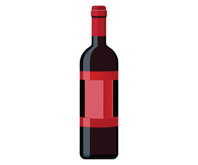 Red wine bottle with blank label.
