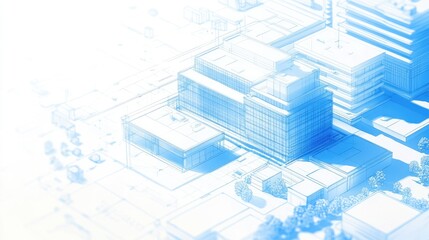 Fototapeta premium Blueprint with blue stroke on white background, healthcare facility design, futuristic and textured concept