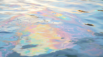 Iridescent reflections on tranquil water surface