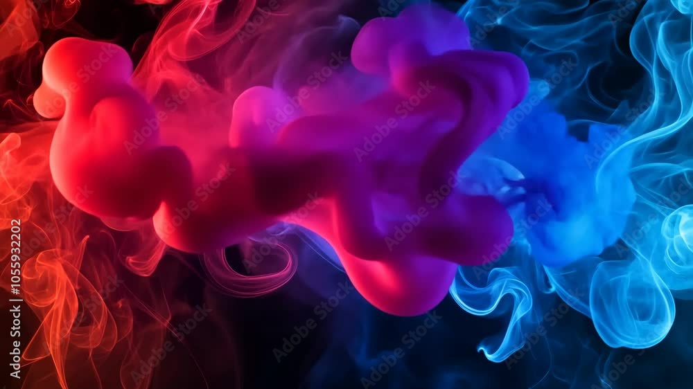 Poster this image shows an intense and dynamic interaction of red and blue abstract smoke with hints of fir