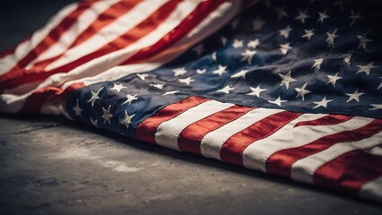 Obraz premium A Worn American Flag Draped on a Textured Surface, Symbolizing Patriotism and History in a Timeless Moment