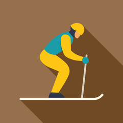 Skier wearing protective gear and holding ski poles, enjoying downhill skiing on snowy mountain slope