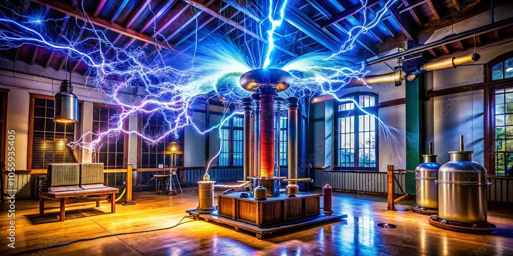 Poster small lightning discharge experiment in laboratory with wimshurst machine